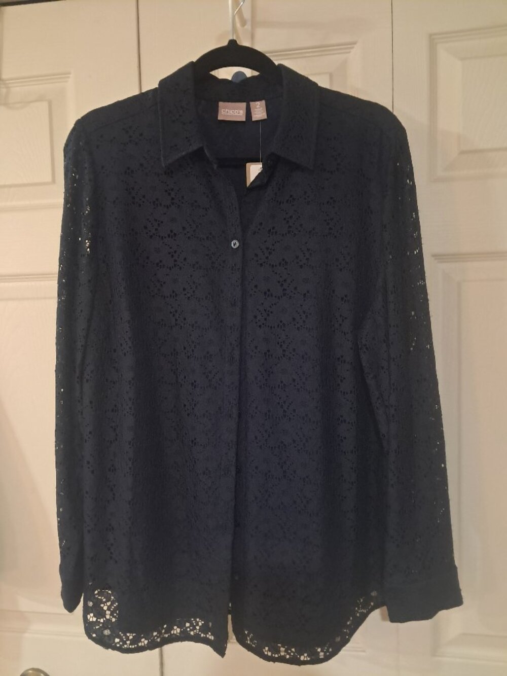 Chico's Dark Navy Blue Open Lace over Shell